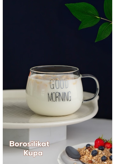 Porsima 2088 Borosilikat Isıya Ateşe Dayanıklı Cam Kulplu Çay Bardağı Kahve Bardak Kupa Şeffaf 400 Ml Şeffaf