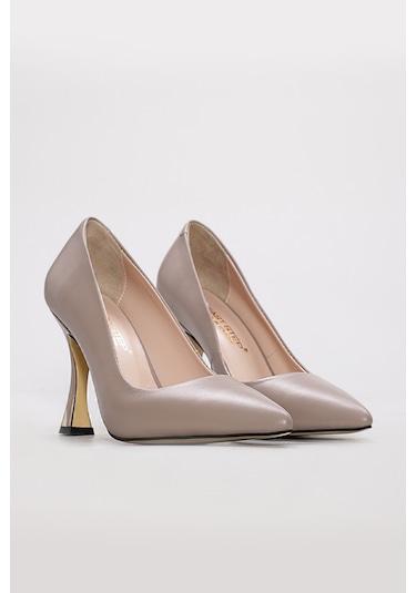 Hakiki Deri Kadın İnce Topuk Ayakkabı 215za2418 Vizon