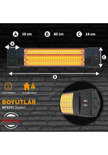 Mirkraft MT-5252 1800 W 3 Kademe Quartz Elektrikli Isıtıcı