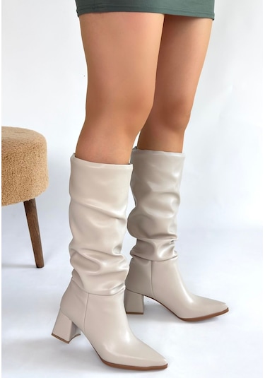 Piyat Ten Cilt Topuklu Çizme Ten