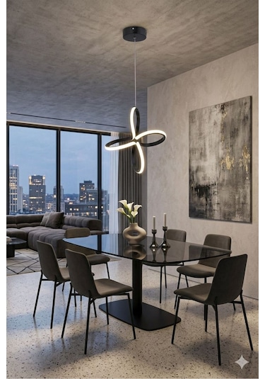 Lily Tek Top Led Sarkıt Avize,siyah,3 Renk Yanabilen Led Avize, Modern Salon Oda Led Avize