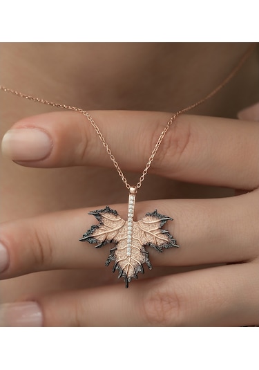 925 Ayar Çınar Yaprağı Kolye Kadın Gümüş Kolye