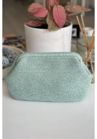 El Yapımı Su Yeşili Renk Basic Örgü El Çantası Kağıt İp Su Yeşili