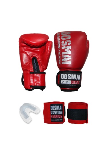 Dosmai Esquize Boks Eldiveni Boks Dişlik Boks Bandaj Seti Kırmızı
