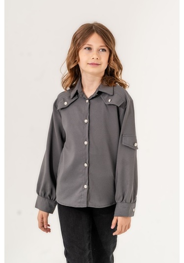 Kız Çocuk Cep Süslü Gömlek 3140 Antrasit