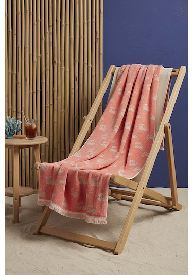 Mercan & Bej Cherry %100 Pamuklu Plaj Havlusu 70x140 Cm