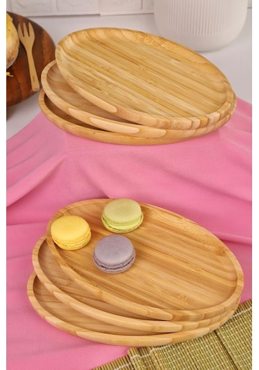 Bambum 6'lı Yuvarlak Servis Tabağı Seti Kahvaltı, Pasta Ve Sunum Tabakları Büyük Bambu
