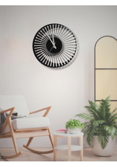 3d Efektli Şık Modern Zarif Metal Duvar Saati Siyah