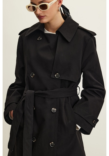 Anıka Kruvaze Kemerli Trençkot Siyah Siyah
