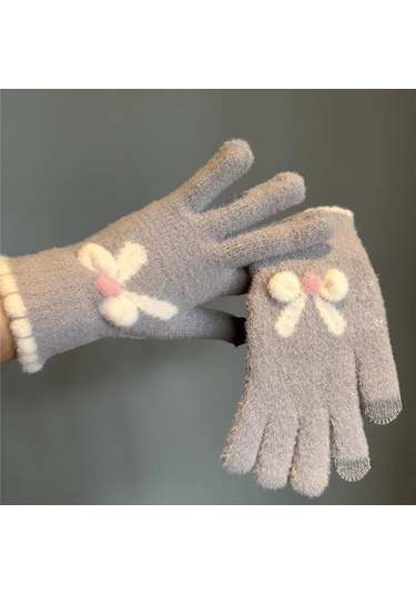 Kadın Soğuk Geçirmez Sevimli Eldiven Gri