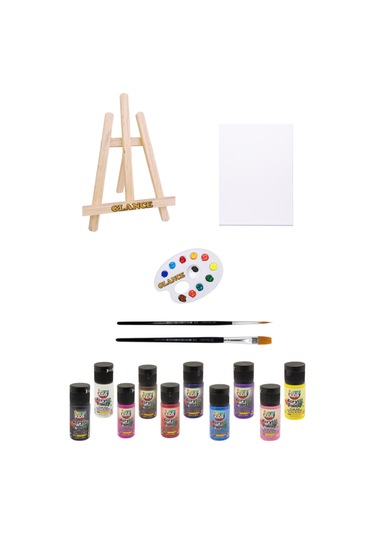 Mini Şövale 25x35 Tuval Funny Kıds 20ml Akrilik Boya Seti