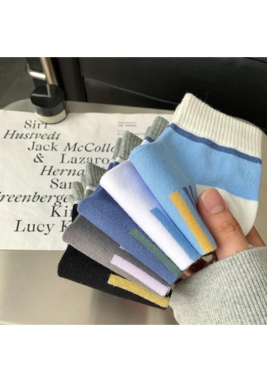 Siyah & Beyaz 5/10 Pairs Erkek Orta Buzağı Spor Çorap Çizgili Nefes Pamuk Çorap Rahat Çorap Lot 10 Pairs Siyah - Beyaz