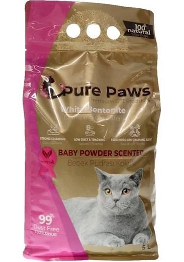 Pure Paws Bebek Pudra Kokulu Topaklaşan Bentonit Kedi Kumu 5 L