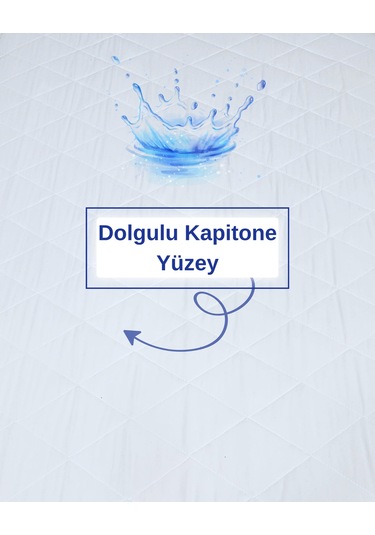 Çift Kişilik 180x200 Su Geçirmez Fitted Lastikli Yatak Koruyucu Alez Kapitone Silikon Elyaf Beyaz