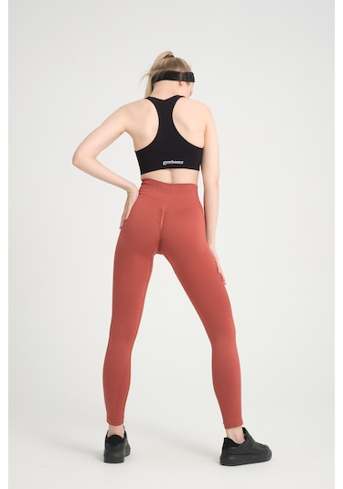 Gymhams Kiremit Kalçası Büzgülü Kalça Şekillendirici Push Up Yüksek Bel Spor Tayt Kiremit