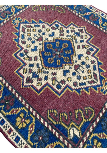 El Dokuma Eskitme Taşpınar Halısı 55x62 Mor Retro Küçük Halı Mor