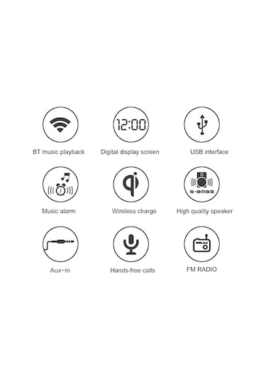 Ranyeek "çok Fonksiyonlu Bluetooth Hoparlör: Fm Radyo, Alarmlı Saat, Kablosuz Şarj, 1800mah Pil" 112 Karakter