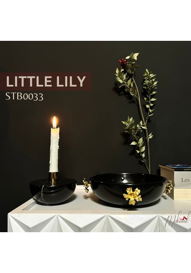 Şık Siyah Mermer Mumluk Ve Kase Seti Altın Detaylı Lüks Ev Deko