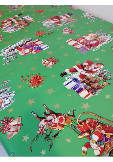 Yeni Yıl Desenli Elyaflı Pvc Muşamba - Silinebilir Masa Örtüsü Yeşil