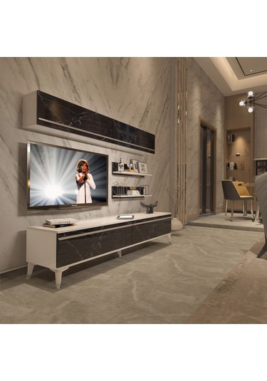Decoraktiv Eko 5 Mdf Std Silver Tv Ünitesi Tv Sehpası Beyaz - Siyah Mermer