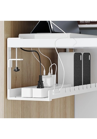 Xuweiwei 1 Adet Beyaz 30cm Masa Altı Kablo Tepsisi Deliksiz Çelik Kablo Organizatörü Ev Depolama Beyaz