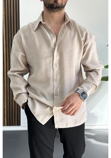 Erkek Salaş Modal Kumaş Gömlek Bej Edw267 Bej