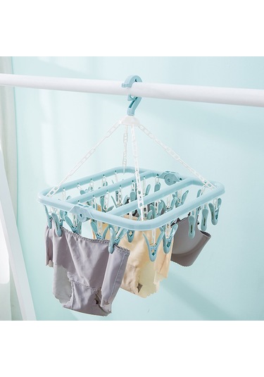 Skycity 32 Klipsli Plastik Çamaşır Asma Aleti - 360 Derece Döner, Rüzgar Dayanıklı Kanca, Bebek Çamaşırları, Çoraplar İçin Mavi Mavi