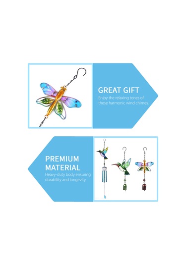 Geeroyoo Mavi Balık Kuşu Desenli Metal Ve Cam Çalgılı Rüzgar Çanları - Ev Bahçe Dekorasyonu, Stres Azaltıcı Ses, Hediye Özel