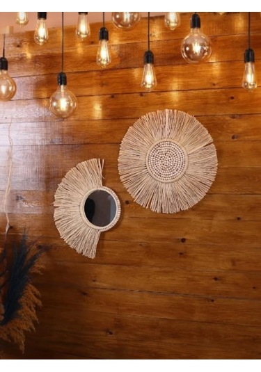 El Yapımı Hasır Doğal Boncuklu Rafya İkili Set