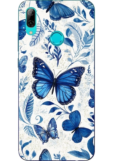 Huawei P Smart 2019 Uyumlu Mavi Kelebekler Baskılı Silikon Kılıf Renkli