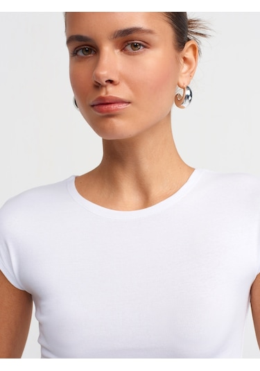 Dilvin Pamuk Ve Modal Karışımlı Crop Top Beyaz