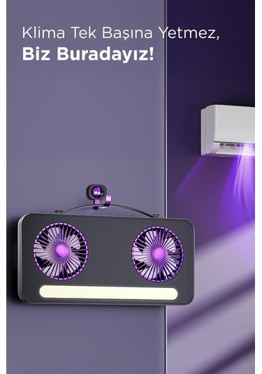 Torima F-23 Siyah Led Işıklı Çift Fanlı Mini Masaüstü Vantilatör 1200mah Şarjlı, Type-c Girişli, Taşınabilir Fan