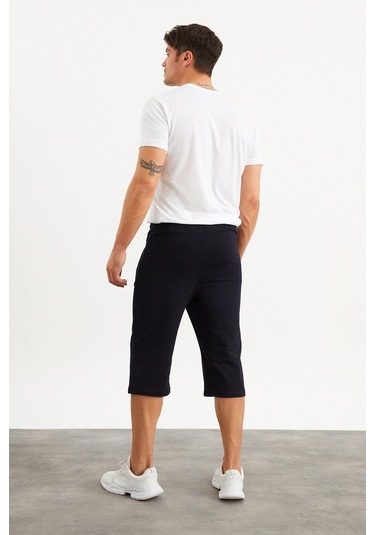 201762 Cep Nakış Detaylı Erkek Kapri-Lacivert