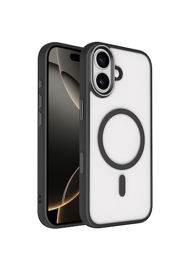 İphone Uyumlu 17 Kılıf Wireless Şarj Özellikli Krom M-safe Silikon Kılıf Siyah