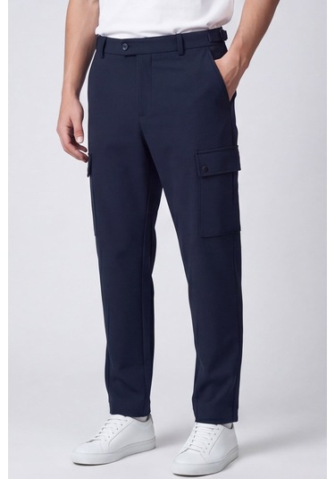 Giotelli Erkek Lacivert Dar Kesim Slim Fit Düz Kargo Cep Normal Bel Pantolon