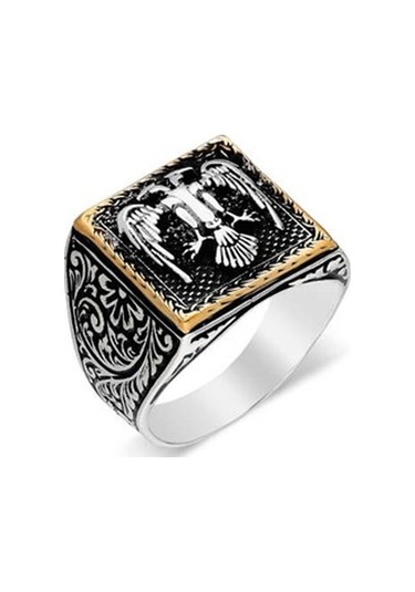 Gümüş Kare Selçuklu Kartalı Erkek Yüzük