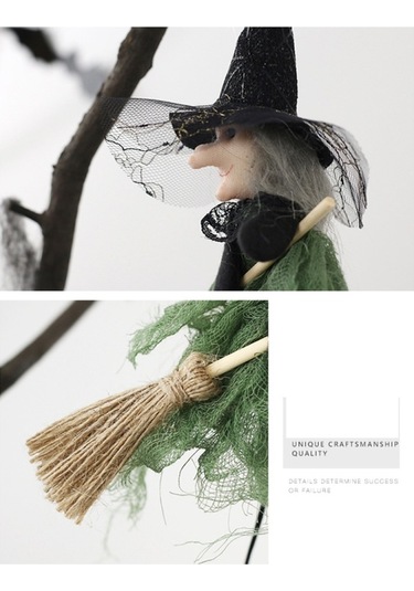 Cadılar Bayramı Süpürge Cadı Bebek Kolye Festivali Parti Sahne Turuncu Yeşil Mor