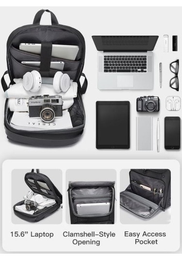 Bange BG-7261 USB Şarj Portlu Laptop Notebook Sırt Çantası Gri