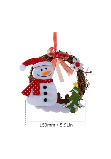 Vkemall Noel Dekoratif Hasır Çelenk: Kar Adamı Desenli Pencere Süsü