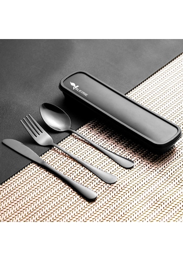 Valkyrie Kutulu Yolculuk Çatal Bıçak Kaşık Seti Ofis Restaurant Okul Kamp 1. Sınıf Paslanmaz Çelik C3403 Siyah