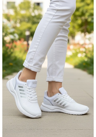 Beyaz Bağcıklı Hafif Esnek Unisex Spor Ayakkabı Nereus G Beyaz