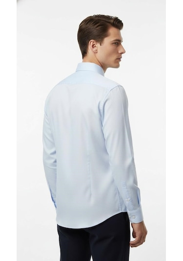 Erkek Beyaz/mavi Slim Fit Gömlek Plus Scorpion, Ofis & Günlük Şık Kombin, Ütü Gerektirmeyen Mavi