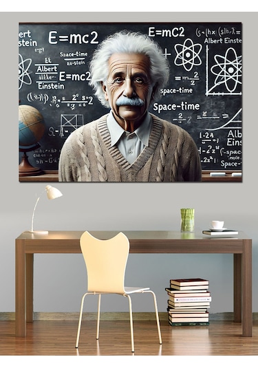 Grafiti Einstein Portresi Dekoratif Kanvas - Mdf Ahşap Tablo