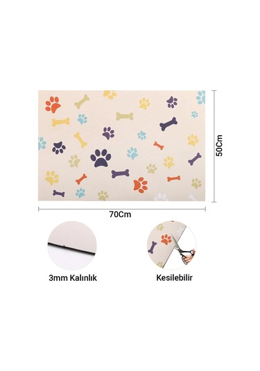 Matgo Pati Renkli Kemikler Evcil Hayvan Beslenme Matı Mama Paspası 50 x 70 CM