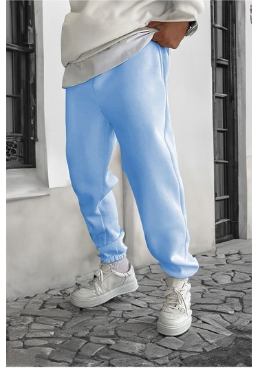 Smile Face Bebe Mavisi Jogger Eşofman Altı - Paça Baskı Detaylı Lastik Paça Baskılı Rahat Tarz Bebe Mavisi