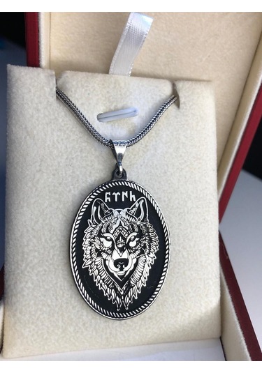 Göktürkçe Türk Yazılı Bozkurt Gümüş Işıklı Kutuda Sevgiliye Eşe Babaya Hediye Kolye