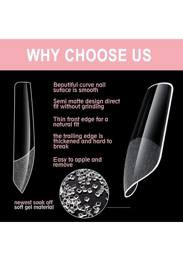 Hangfox 600 Adet 12 Boyutlu İnce Kısa Jel Tırnak Ekleri - Dıy Salon Akrilik Tırnak Uzatma, Kolay Uygulama, Saçma Olmayan Doğal Fit