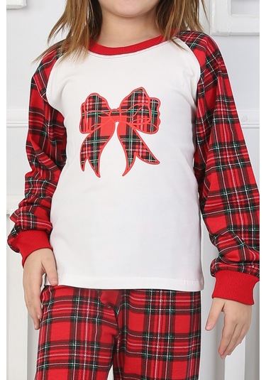 Kız Çocuk Pijama Takımı Papyon Beyaz