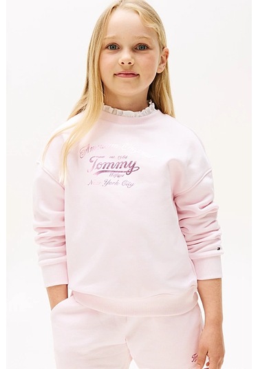 Kız Çocuk Yazı Baskılı Sweatshirt - Pembe Light Pink