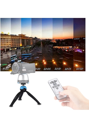 Akıllı Telefonlar İçin 360 Derece Top Kafa Ve Telefon Kelepçesi İle Puluz Cep Mini Tripod Dağı Mavi